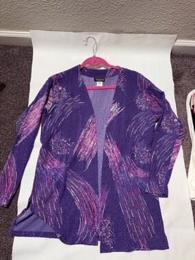 A Touch of Class Purple Abstract Open Cardigan